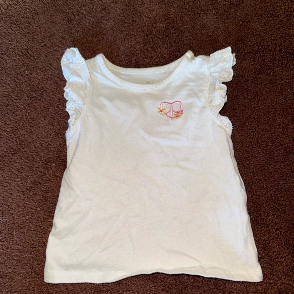 Garanimals White Ruffle Sleeve Tee with Embroidered Heart